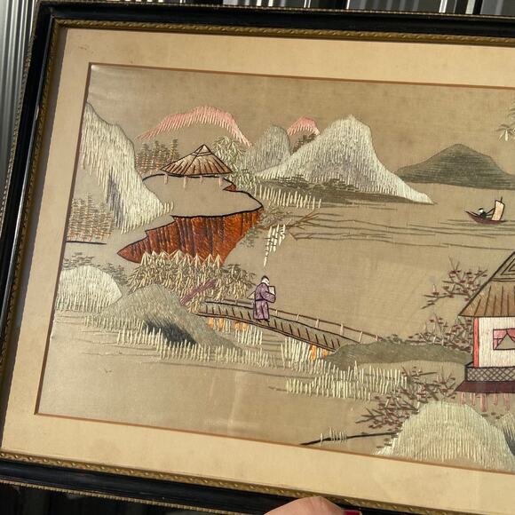 Vintage Asian Silk Picture Wall Decor - Picture 3 of 7